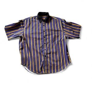 Purple and yellow striped button up shirt (large)